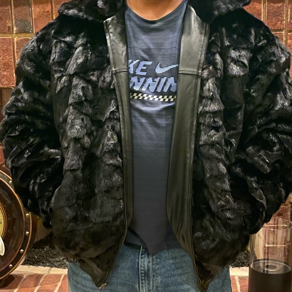 Black Mink/Leather Bomber (Reversible)
